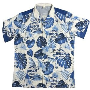 Busch Latte Hawaiian Shirt Tropical Floral Men's Short Sleeve Button Up Size L